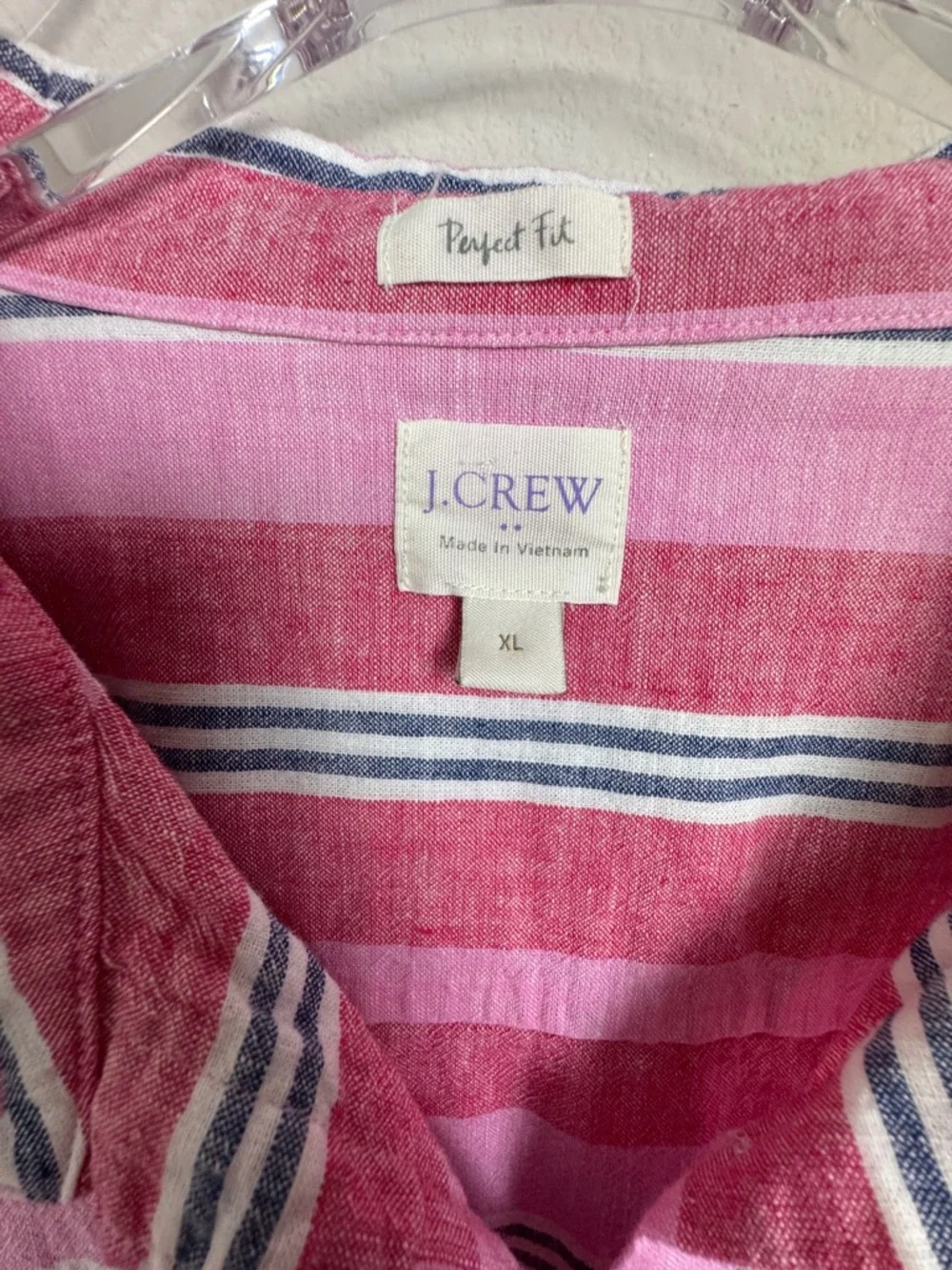 J Crew Perfect Fit Linen Button Down Shirt Size XL Striped - Picture 2 of 6